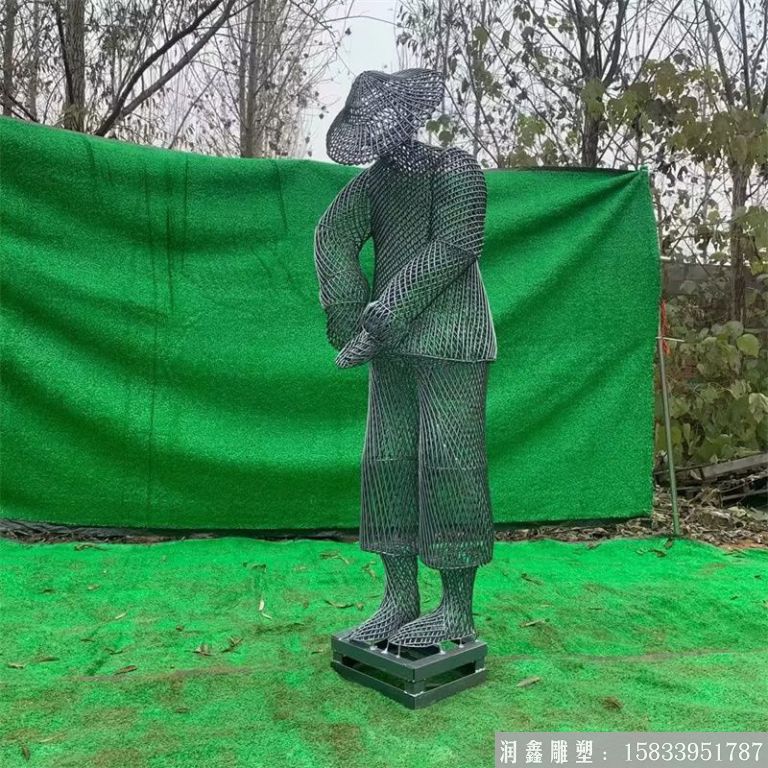 不銹鋼鏤空勞動(dòng)農(nóng)民雕塑 農(nóng)耕雕塑鏤空裝飾